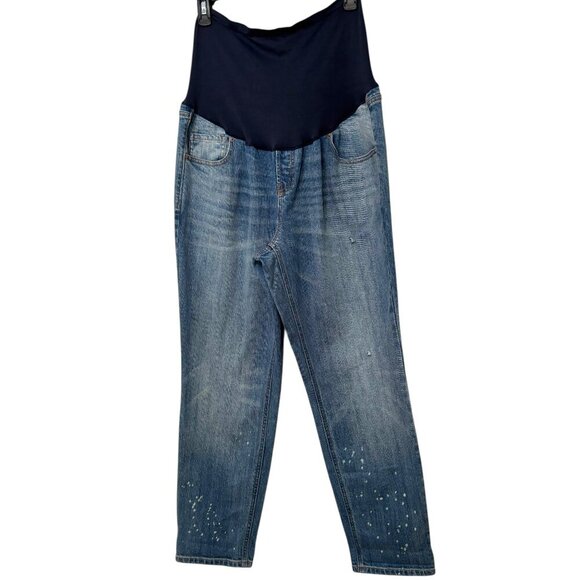 OLD NAVY MATERNITY Boyfriend Jeans Full Panel Mfg Distressing 5 Pocket Size 12 - Picture 1 of 9